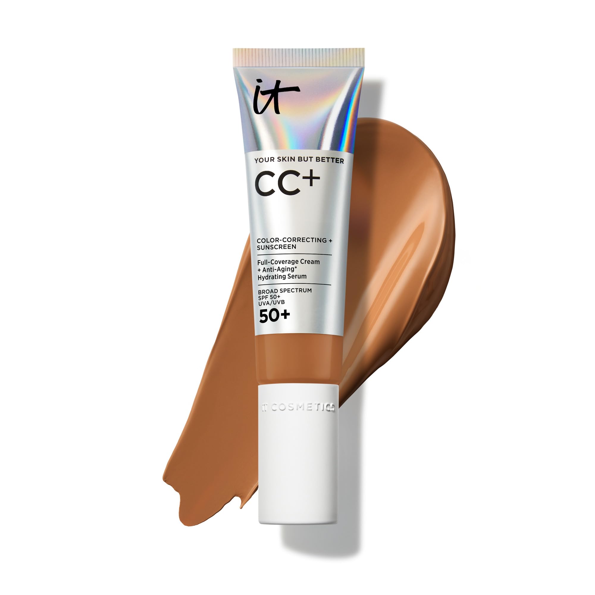 IT Cosmetics CC+ Cream - Natural Full Coverage Foundation With SPF 50+, Color Corrector & Anti-Aging Hydrating Serum, Hyaluronic Acid + Peptides, Lightweight Up To 24H Wear, All Skin Types