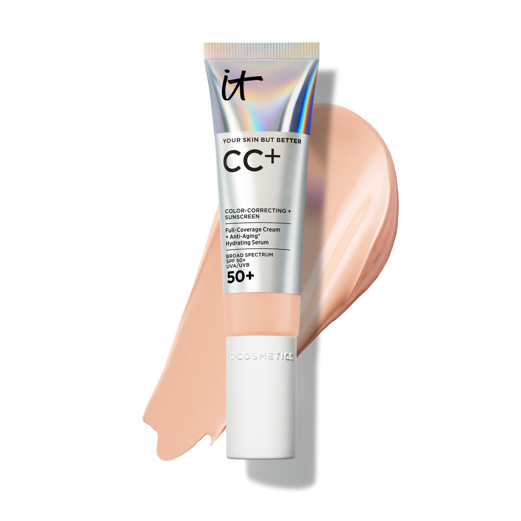 IT Cosmetics CC+ Cream - Natural Full Coverage Foundation With SPF 50+, Color Corrector & Anti-Aging Hydrating Serum, Hyaluronic Acid + Peptides, Lightweight Up To 24H Wear, All Skin Types