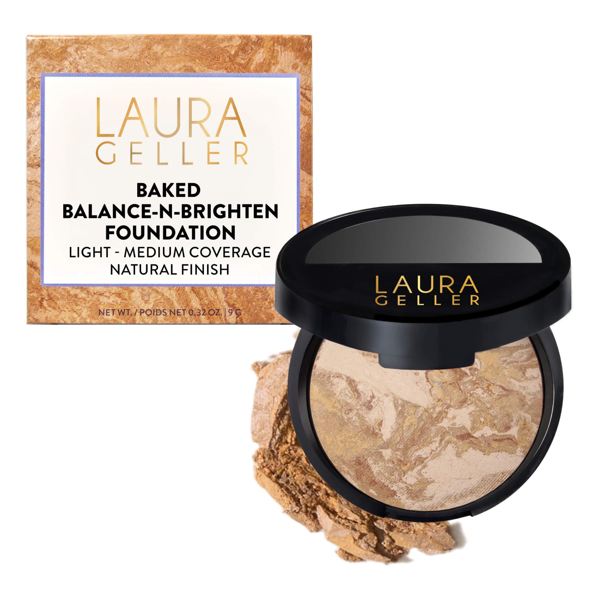 LAURA GELLER NEW YORK Award-Winning Baked Balance-n-Brighten Color Correcting Powder Foundation - Fair - Buildable Light to Medium Coverage - Demi-Matte Natural Finish