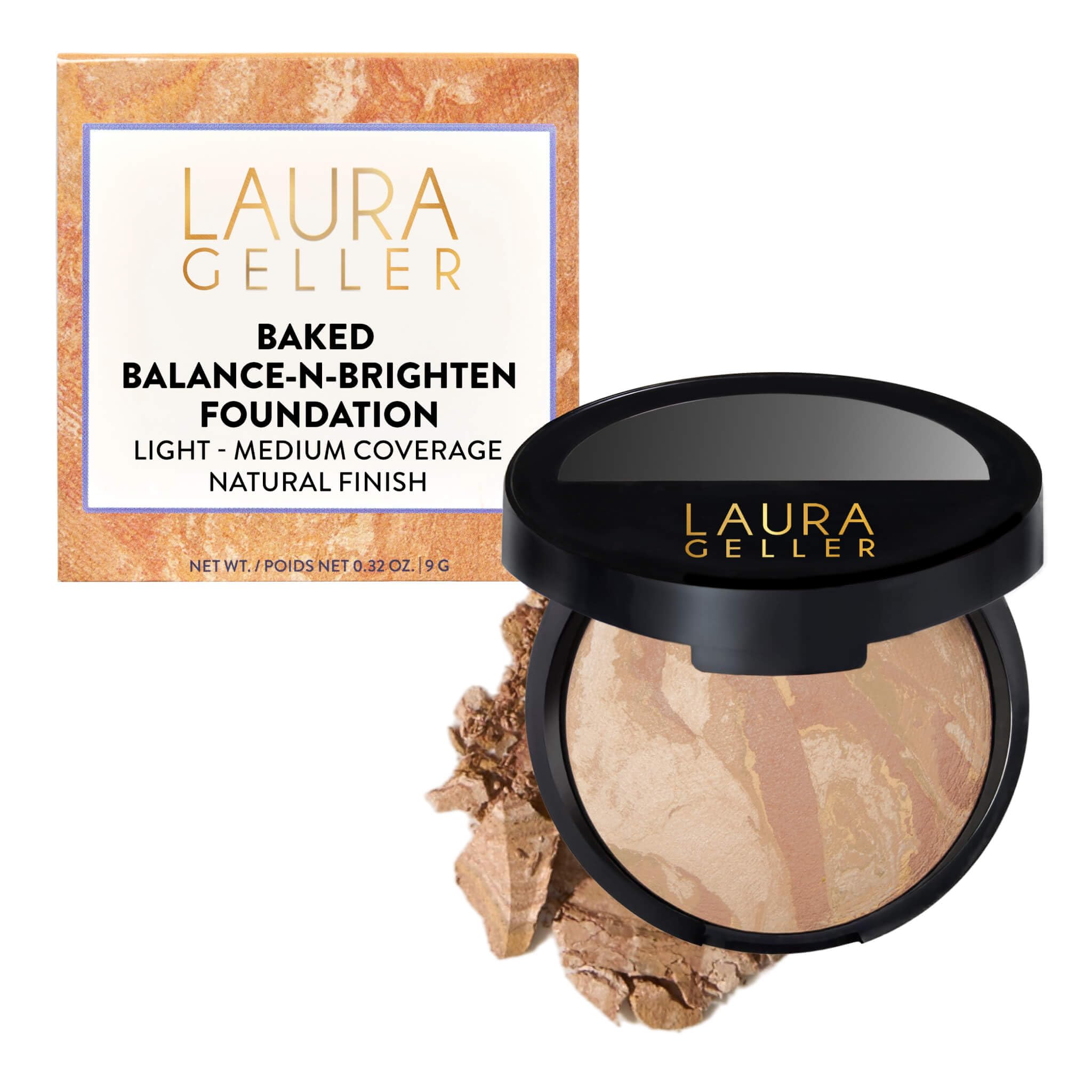 LAURA GELLER NEW YORK Award-Winning Baked Balance-n-Brighten Color Correcting Powder Foundation - Fair - Buildable Light to Medium Coverage - Demi-Matte Natural Finish
