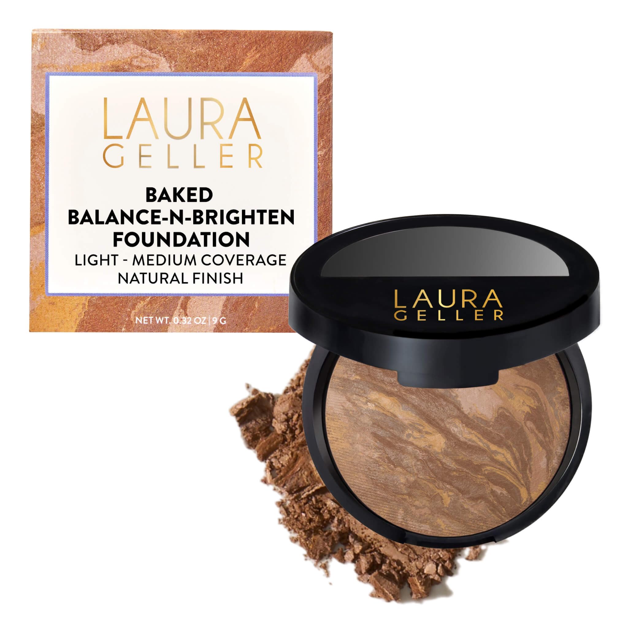LAURA GELLER NEW YORK Award-Winning Baked Balance-n-Brighten Color Correcting Powder Foundation - Fair - Buildable Light to Medium Coverage - Demi-Matte Natural Finish