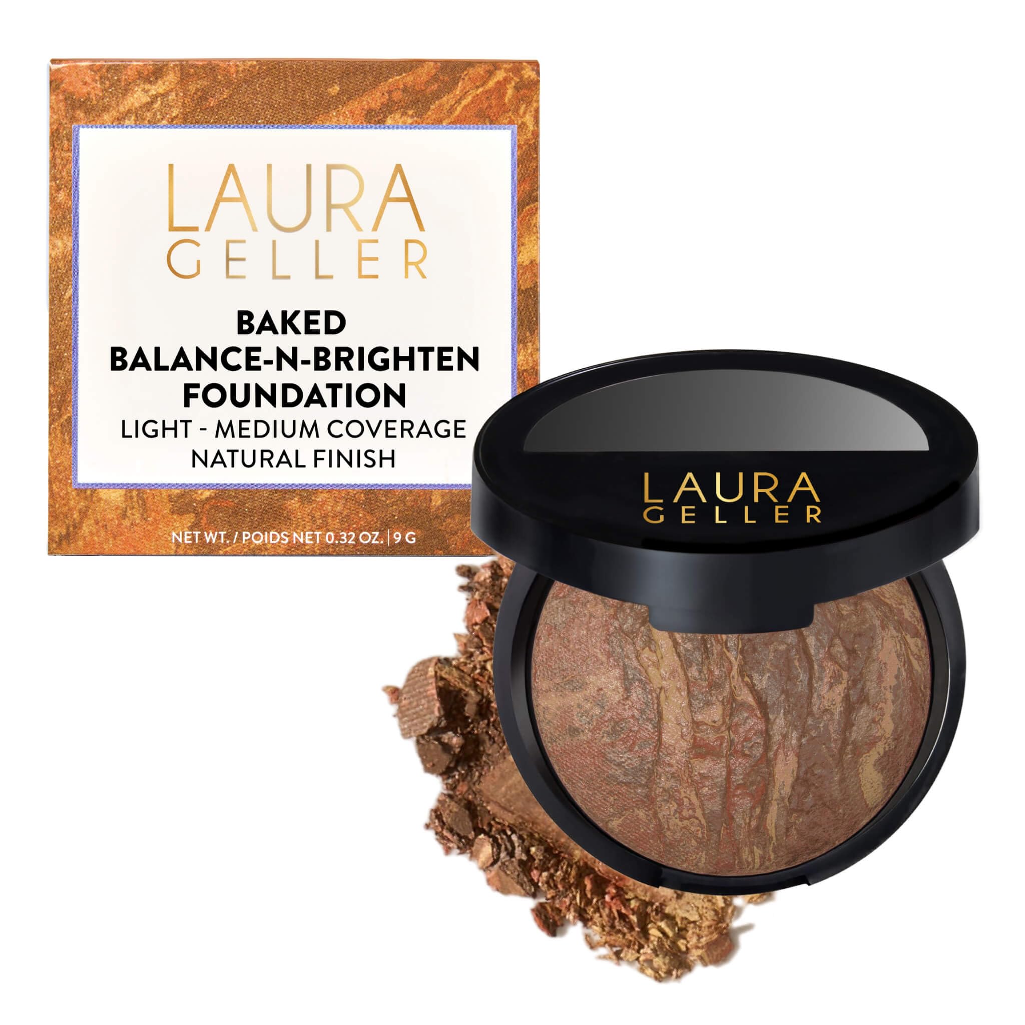 LAURA GELLER NEW YORK Award-Winning Baked Balance-n-Brighten Color Correcting Powder Foundation - Fair - Buildable Light to Medium Coverage - Demi-Matte Natural Finish
