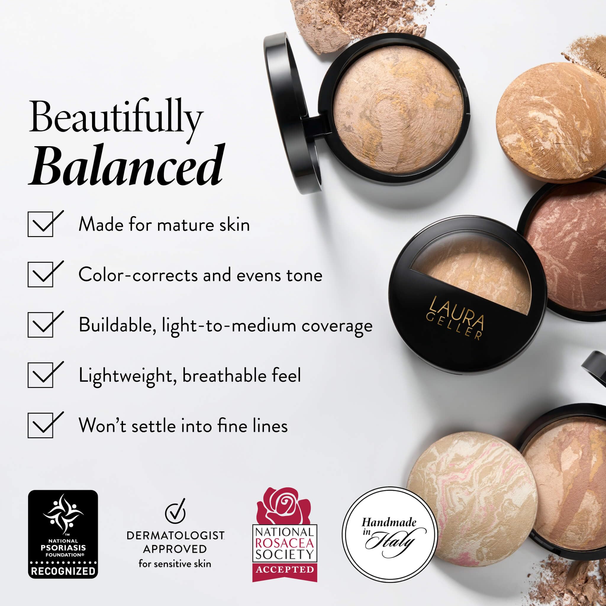 LAURA GELLER NEW YORK Award-Winning Baked Balance-n-Brighten Color Correcting Powder Foundation - Fair - Buildable Light to Medium Coverage - Demi-Matte Natural Finish