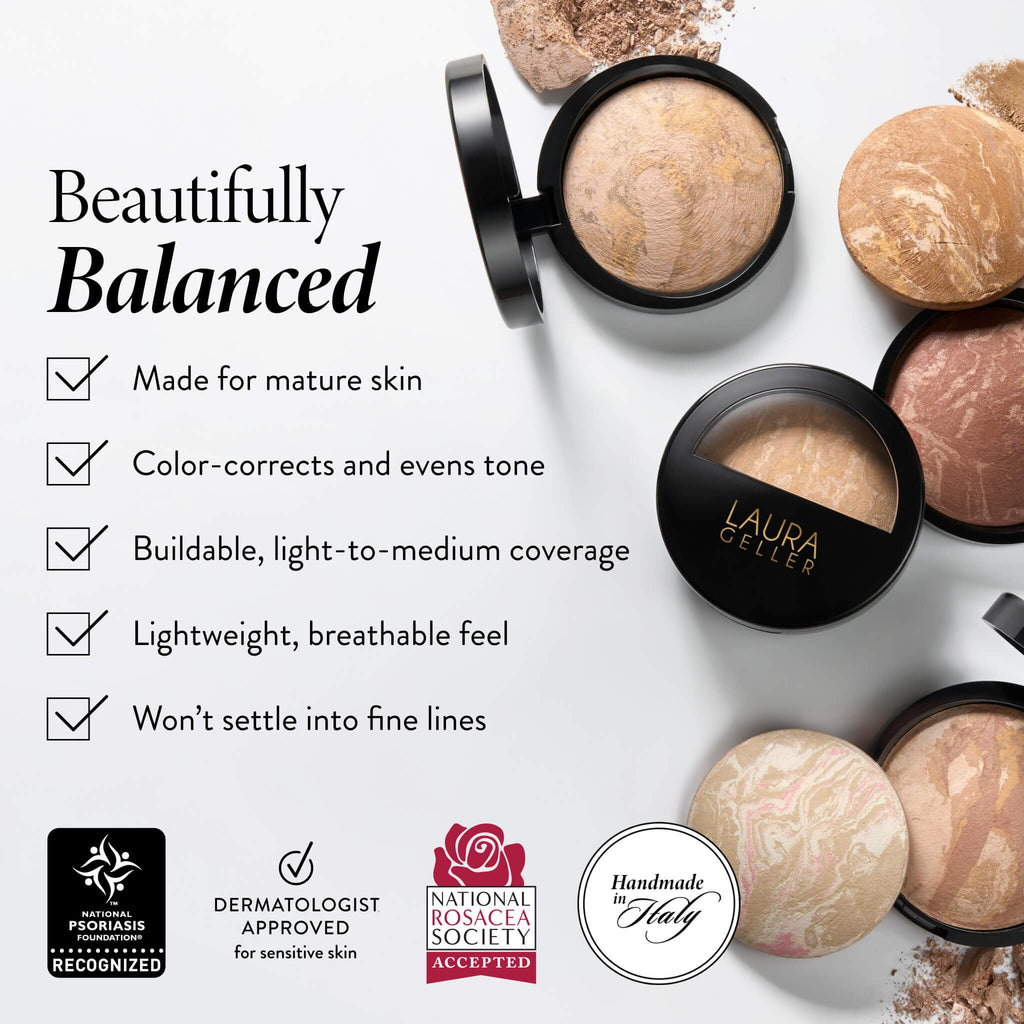 LAURA GELLER NEW YORK Award-Winning Baked Balance-n-Brighten Color Correcting Powder Foundation - Fair - Buildable Light to Medium Coverage - Demi-Matte Natural Finish